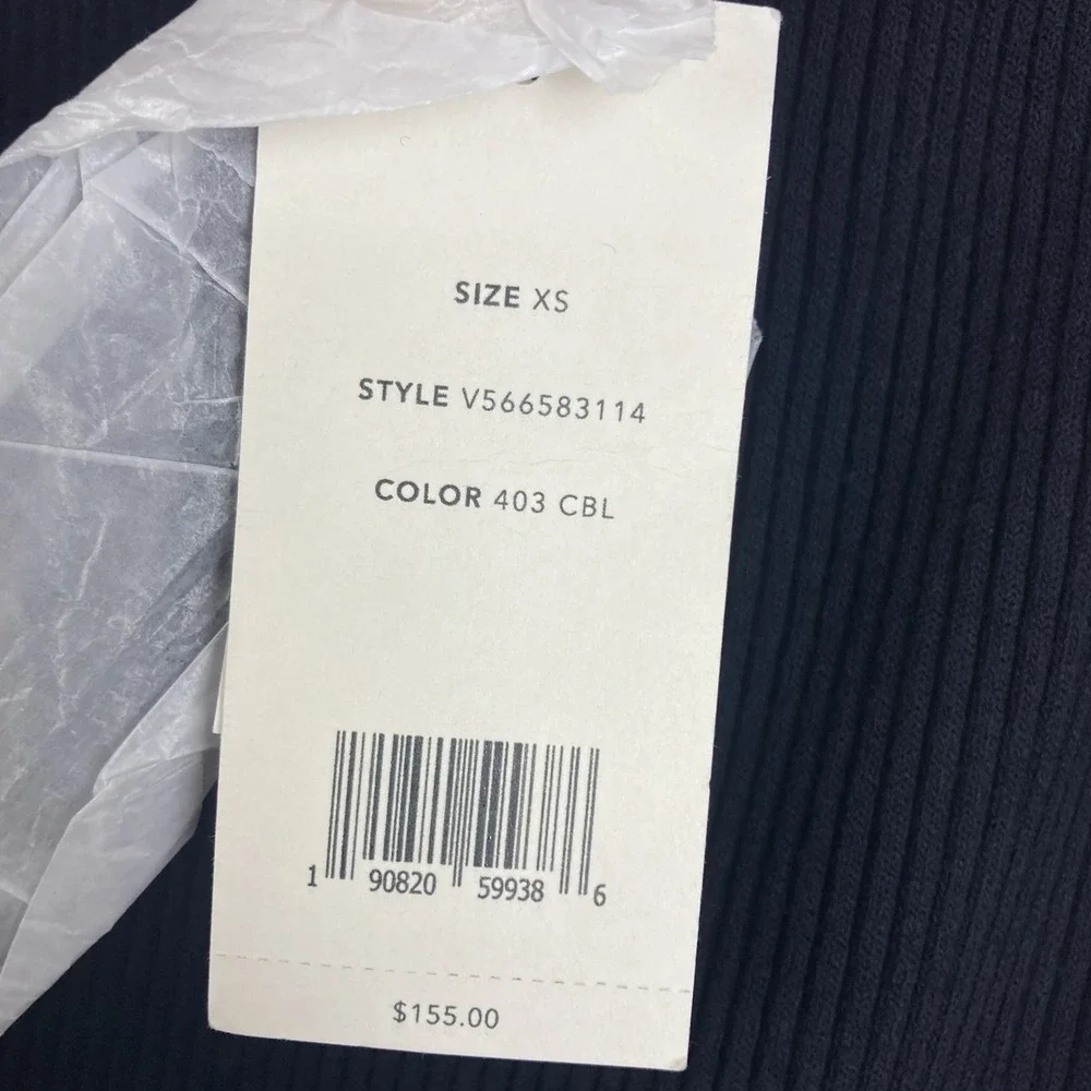 Vince NWT Navy Blue Ribbed Fitted Pencil Midi Skirt Office V566583114 sz‎ XS